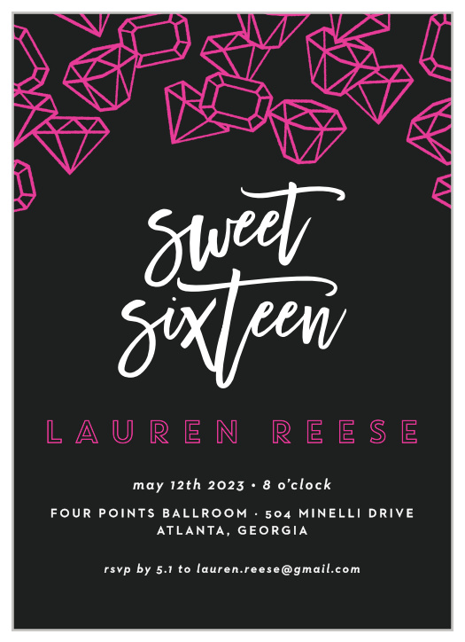 A diamond in the rough, just like your metamorphosing child, our Scattered Jewels Sweet Sixteen Party Invitations are perfect to represent them for this milestone birthday!