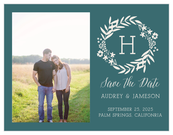 A gorgeous photo of yourselves decorates the left-hand side of our Blooming Monogram Save-the-Date Magnets.