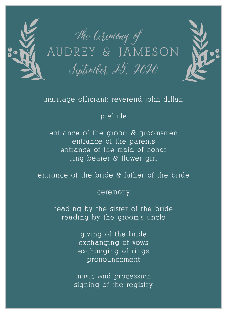Blooming Monogram Foil Wedding Programs