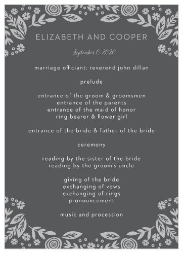 Gardens Abound Foil Wedding Programs