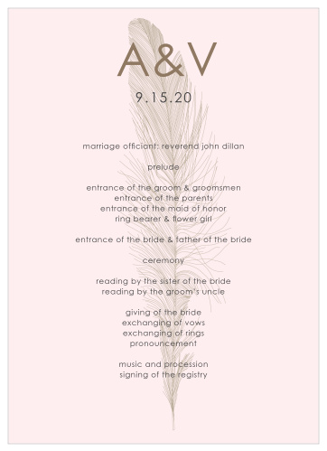 Let your guest know what to expect at your wedding using the Light As A Feather Wedding Programs.