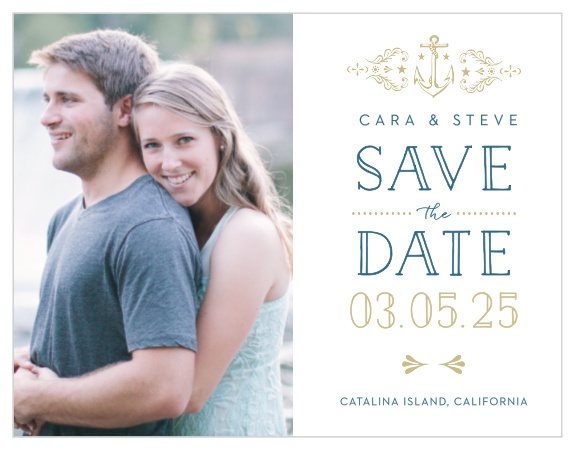 Love can be very much like the sea, unyielding, breathtaking, and even rocky at times, the High Seas  Save-the-Date Magnets perfectly encompass this notion with their vintage, nautical design.