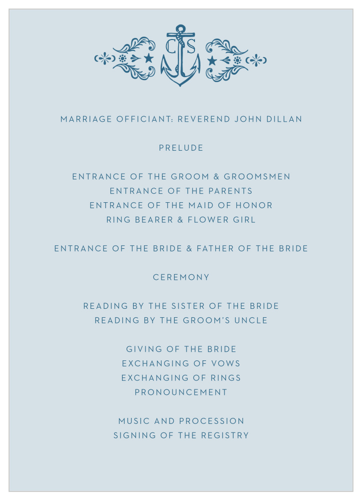 High Seas Wedding Programs