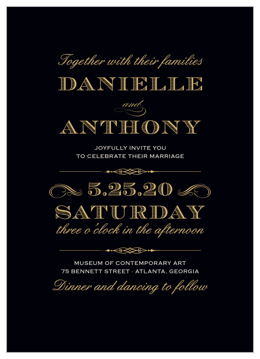 The Lovely Vintage Foil Wedding Invitations convey your wedding details with the style of times gone by.