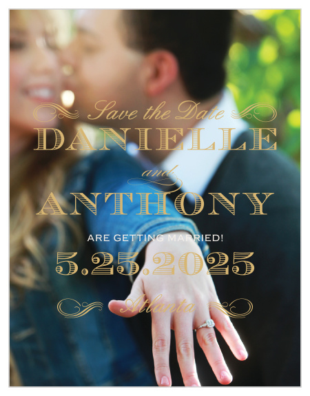 Announce your wedding date with the style of times gone by with the Lovely Vintage Foil Save-the-Date Magnets. 