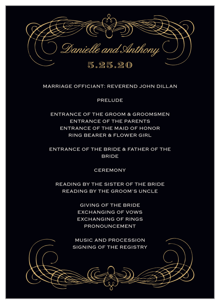 Lovely Vintage Foil Wedding Programs