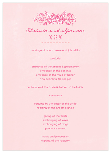Let your guest know what to expect at your wedding using the In Bloom Wedding Programs.