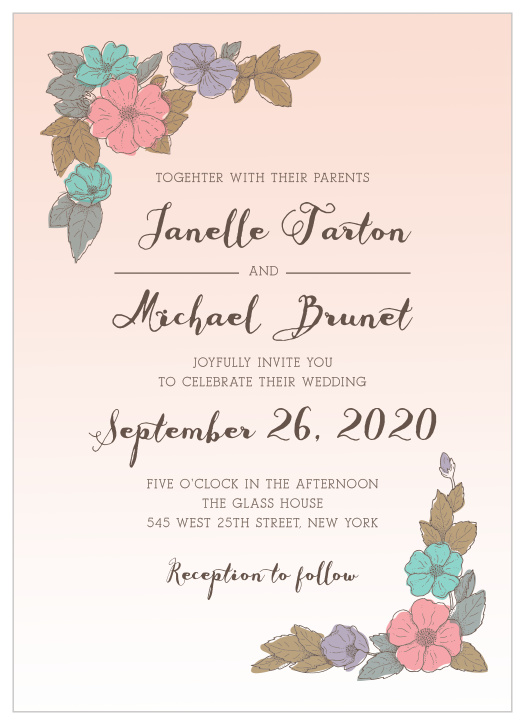 A lovely ballet pink descends seamlessly to white on the Proper Painterly Wedding Invitations. 