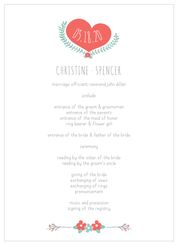 The Live and Love Wedding Programs as well as the rest of the wedding suite are reminiscent of a fairy tale with it's enchanting illustrations, your loved ones will hurry to RSVP so that they don't miss out on the magic as you begin your happily ever after!