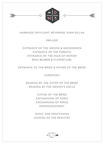 Let your guest know what to expect at your wedding using the Just My Type Wedding Programs.
