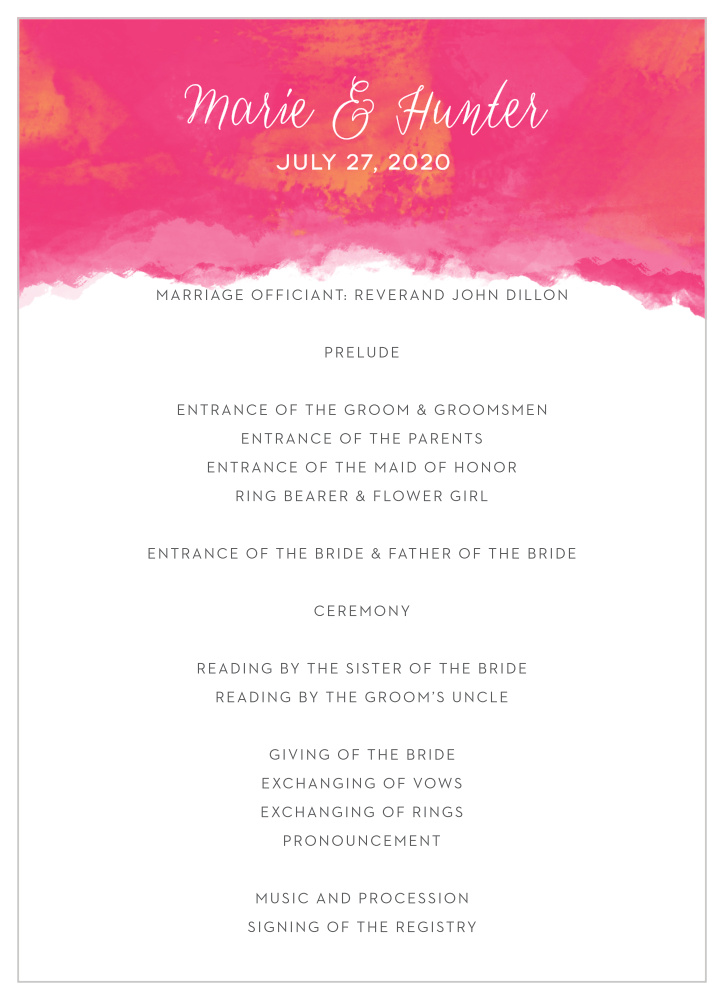Splashy Watercolor Wedding Programs