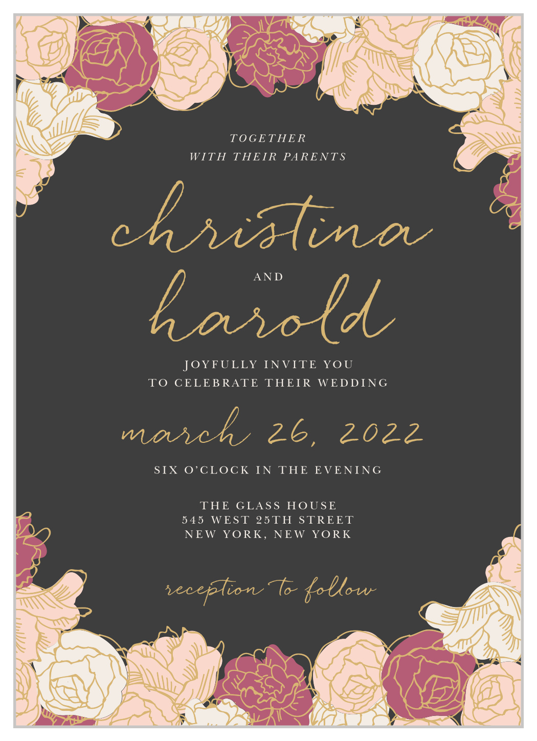 Elegant Blooms Foil Wedding Invitations