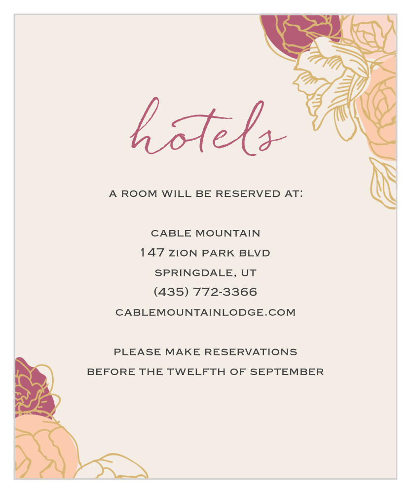 Elegant Blooms Foil Accommodation Cards
