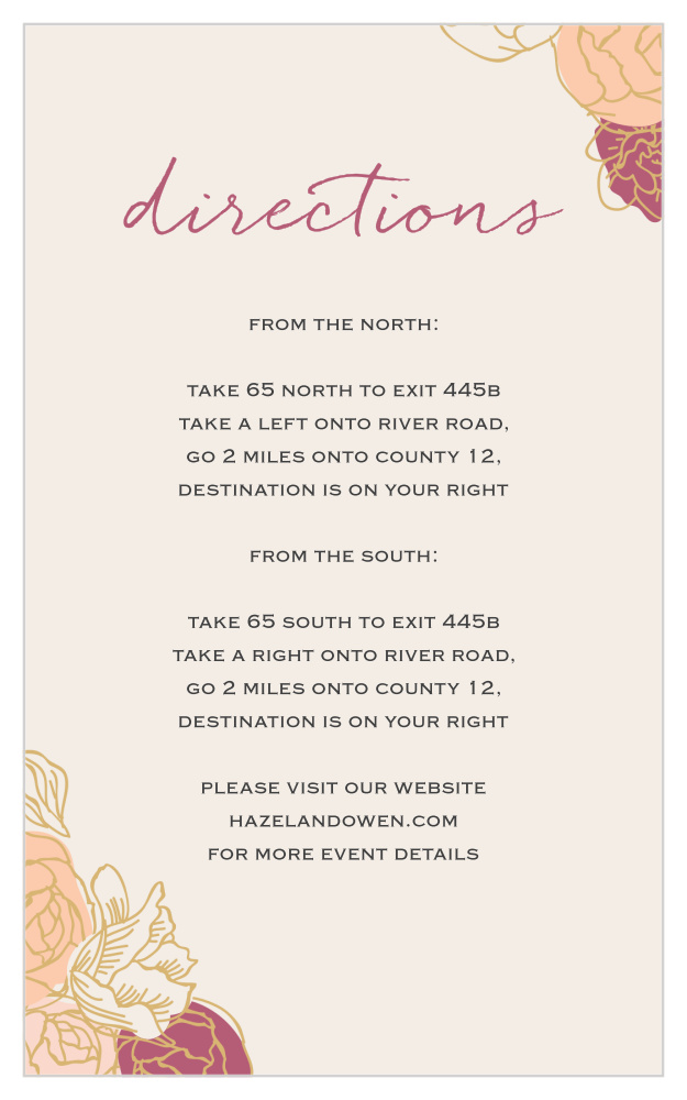 Elegant Blooms Foil Direction Cards
