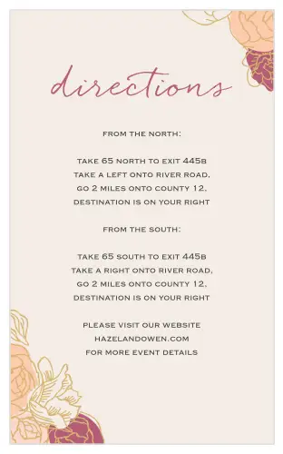 Stunning, multi-colored, rose blooms with gold foiled accents adorn the edges of the Elegant Blooms Foil Direction Cards. 