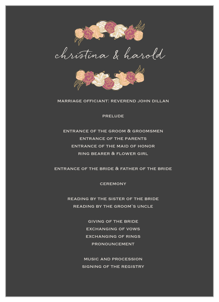 Elegant Blooms Foil Wedding Programs