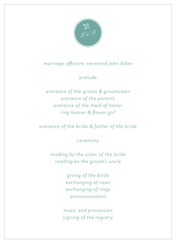 Let your guest know what to expect at your wedding using the Fresh Breeze Wedding Programs.