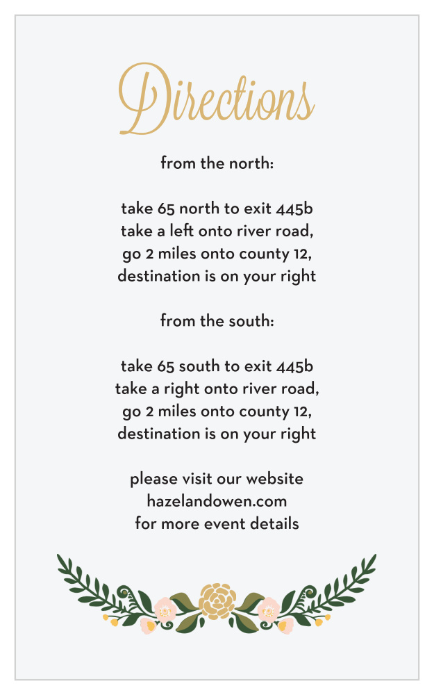 Laurel Crown Foil Direction Cards