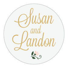 The Laurel Crown Foil sticker design features a delicate floral bundle to represent your continually blossoming love for each other.