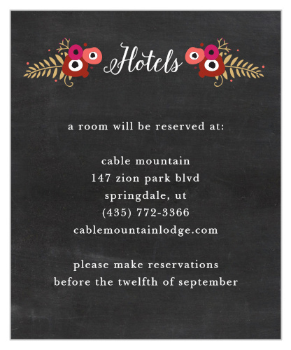 Chalkboard Blossom Foil Accommodation Cards