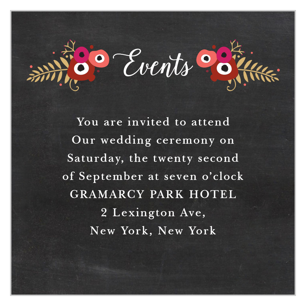 Chalkboard Blossom Foil Ceremony Cards