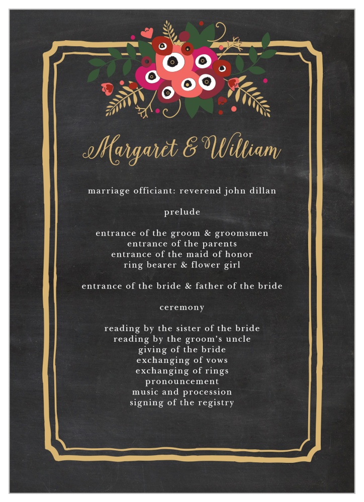 Chalkboard Blossom Foil Wedding Programs
