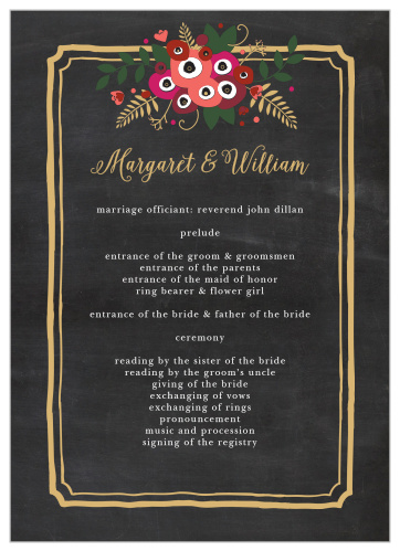 Chalkboard Blossom Foil Wedding Programs