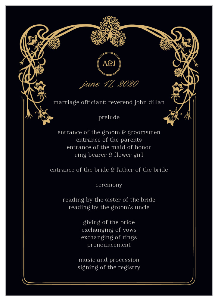 Floral Nouveau Foil Wedding Programs