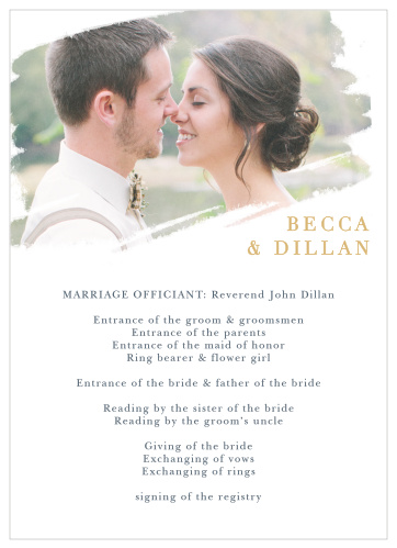 The Brushstroke Bliss Foil Wedding Programs organize your ceremony with elegant simplicity. 