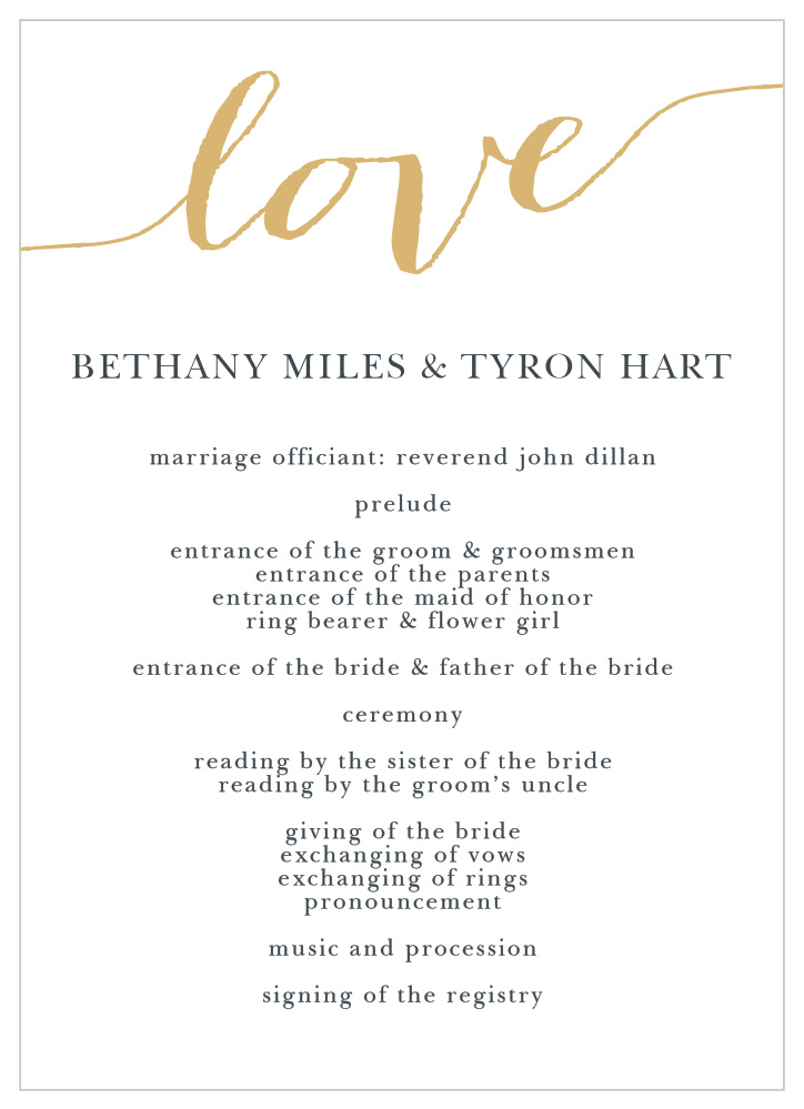 Love Script Foil Wedding Programs