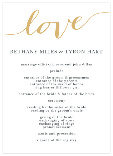 Love Script Foil Wedding Programs