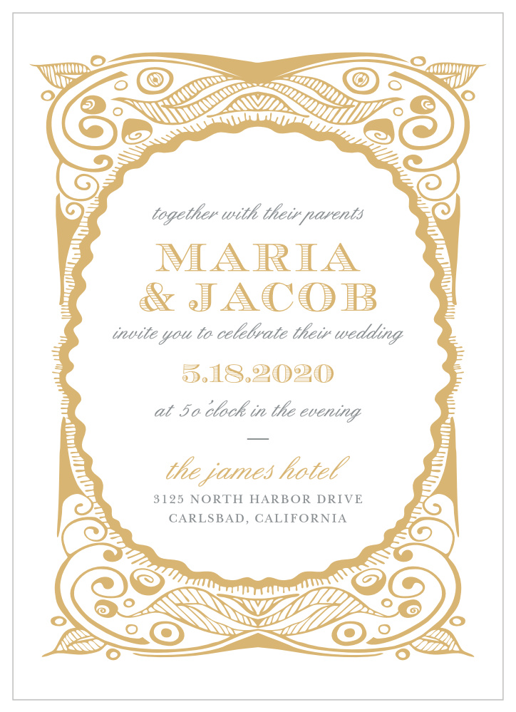 Hand Drawn Frame Foil Wedding Invitations