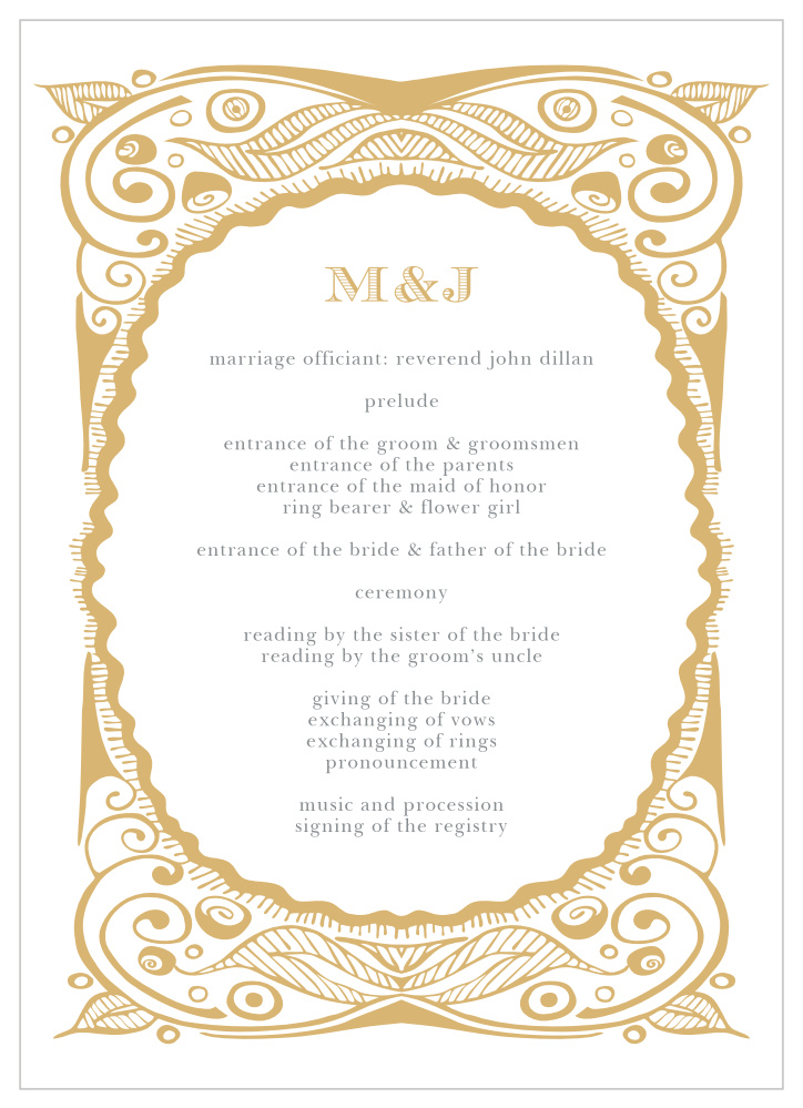 Hand Drawn Frame Foil Wedding Programs