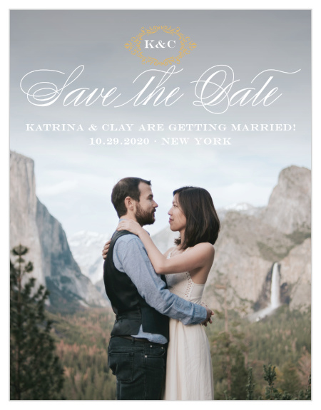 Elegant, swirling calligraphy, a victorian styled emblem, and your gorgeous engagement photo makes the Lace Couture Foil Save-the-Date Magnets an irresistible choice! 