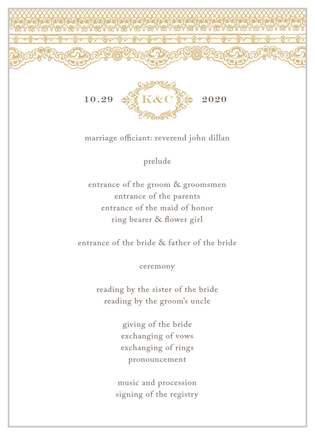 Lace Couture Foil Wedding Programs