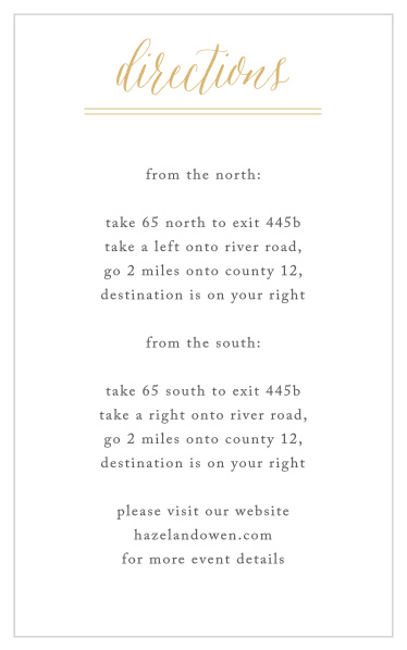 Rustic Chic Foil Direction Cards
