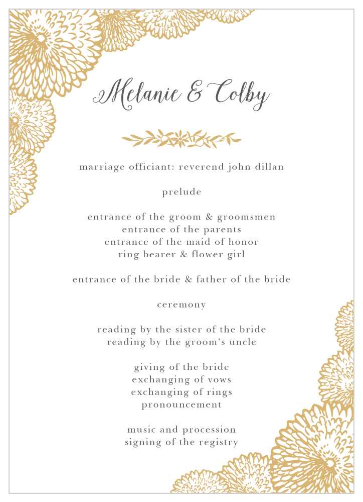 Full Bloom Foil Wedding Programs