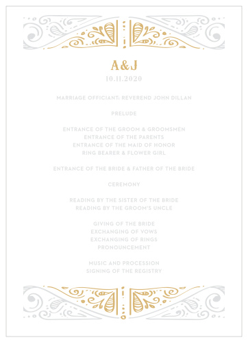 The bright and cheerful coloring on our Cheerful Celebrations Foil Wedding Programs is a great match for this exuberant occasion.