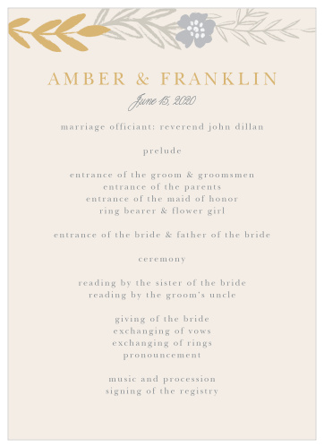 Give your guests the opportunity to follow along with each moment of your ceremony with our lovely Glimmering Garland Foil Wedding Programs.