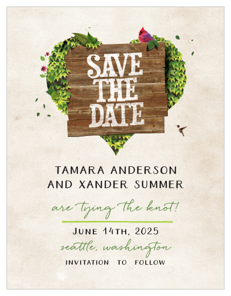 Ensure that your friends and family know when your wedding will be using the Rustic Heartchery Save-the-Date Magnets.