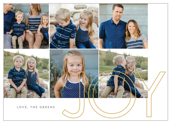 Use a collection of your family's holiday photos to decorate our Big Joy Foil Photo Holiday Cards before sending them out to all of your family and friends.
