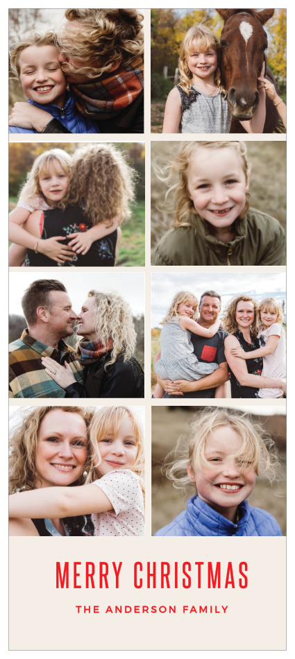 If you're having a hard time narrowing down all of those cute family photos you have, the Basic Grid Photo Christmas Cards is the perfect card for you.