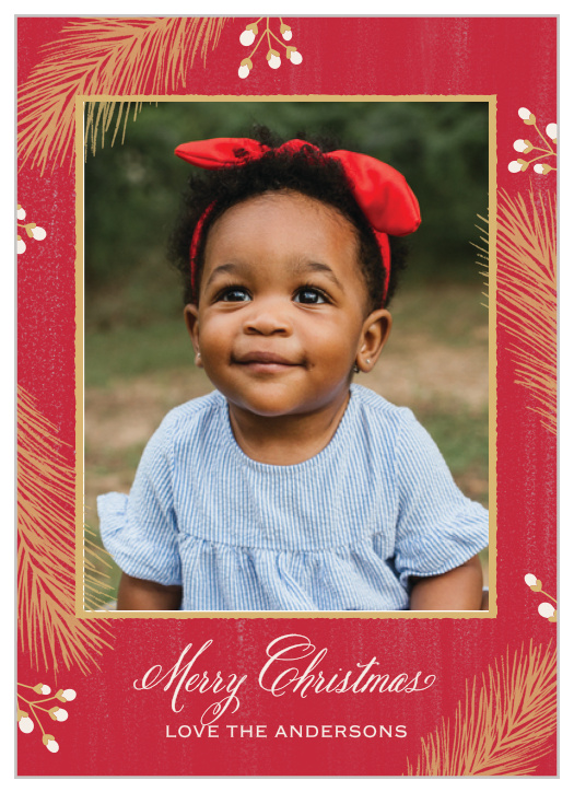 Keep your Holiday Cards classic this year using the Pine Bough Foil Photo Christmas Cards.