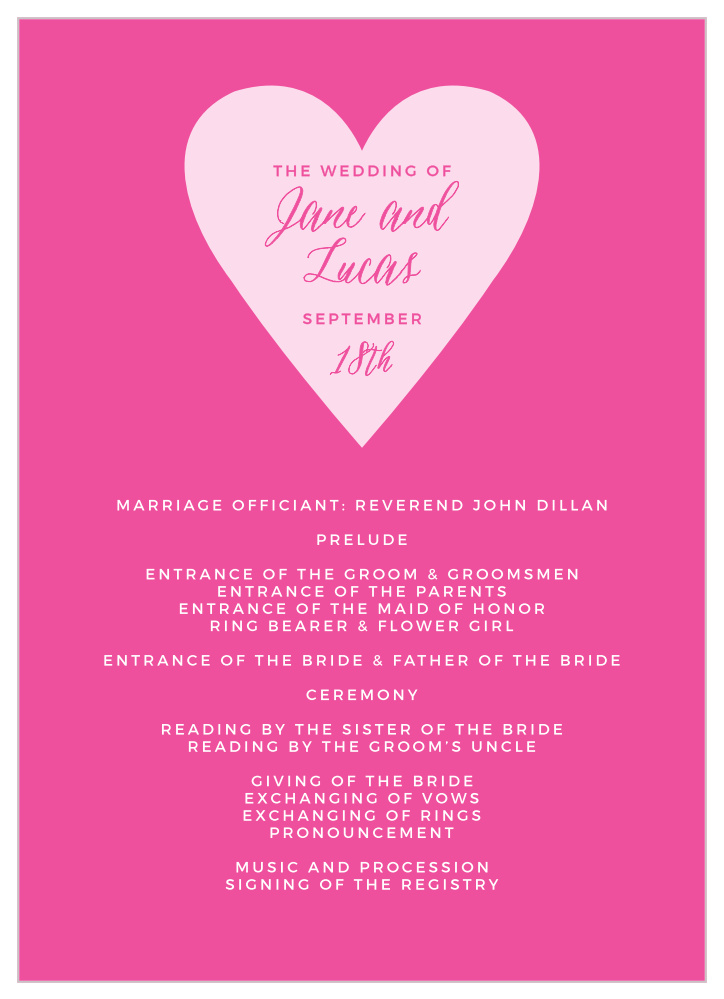 Heart Beat Wedding Programs