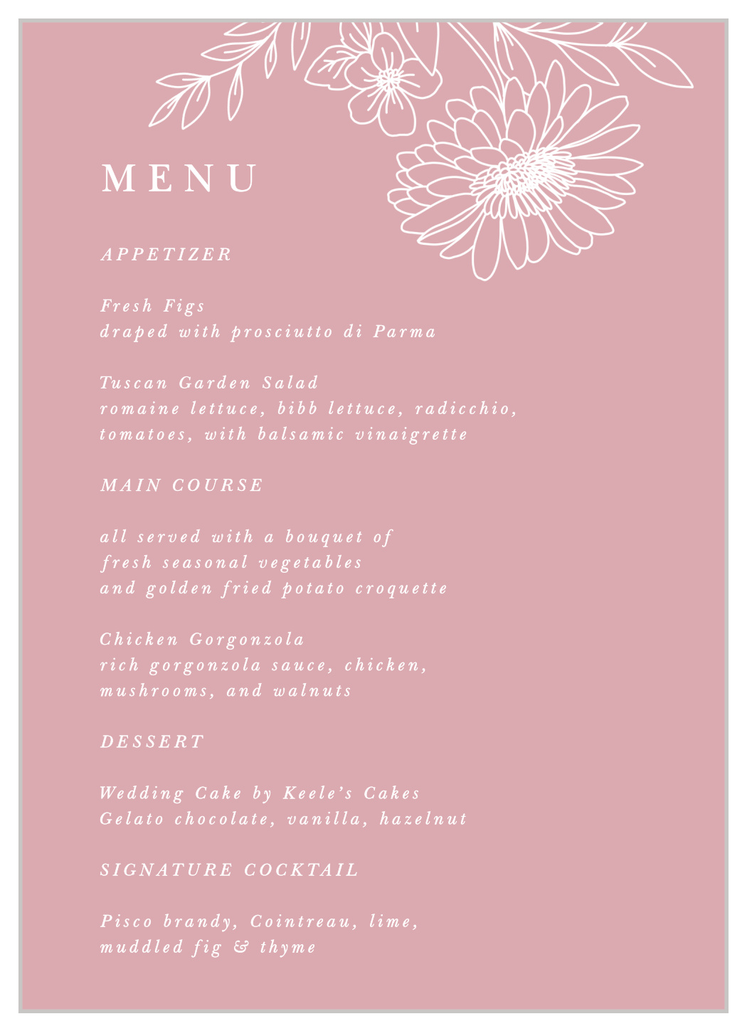 Elegant Gerber Daisy Wedding Menus