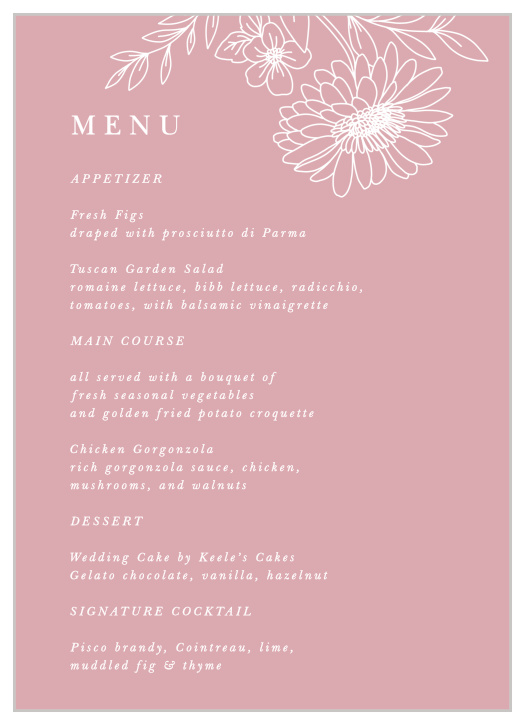 Elegant Gerber Daisy Wedding Menus