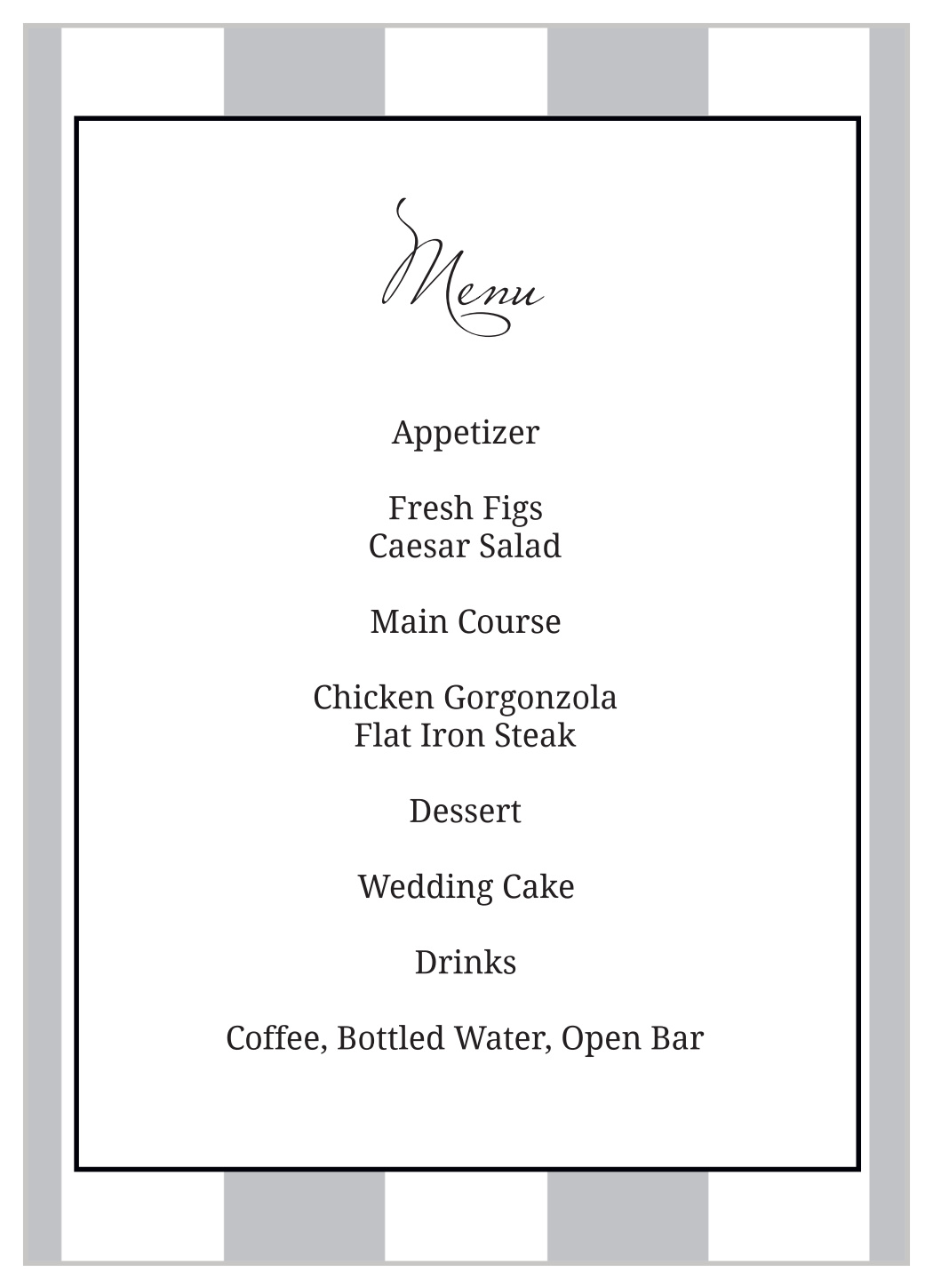 Elegant Stripes Wedding Menus