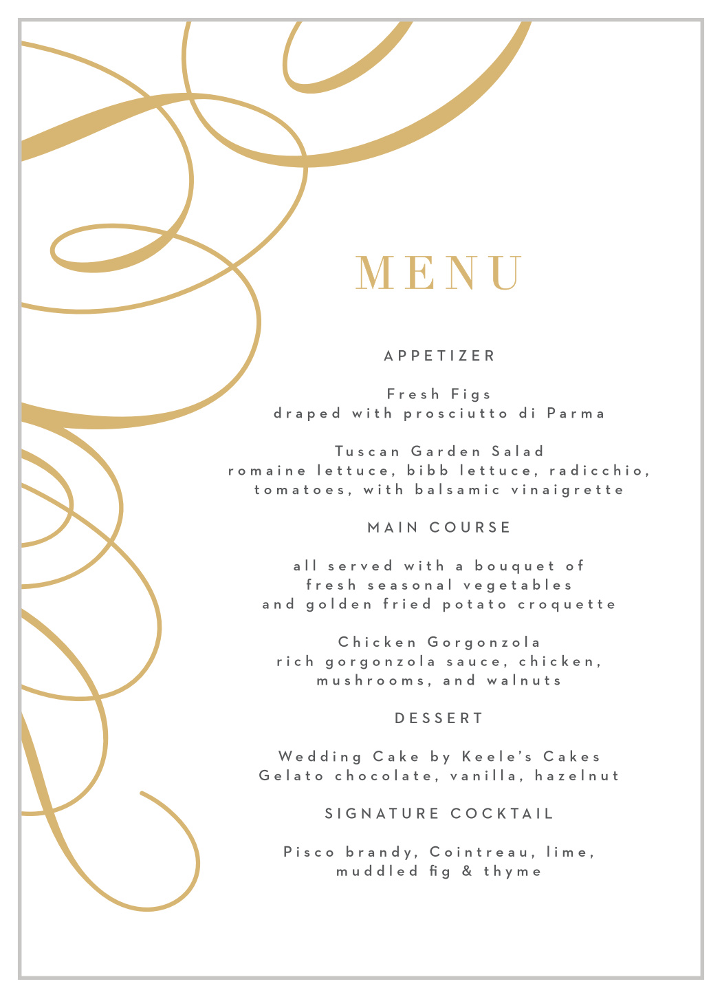 Timeless Swirls Wedding Menus