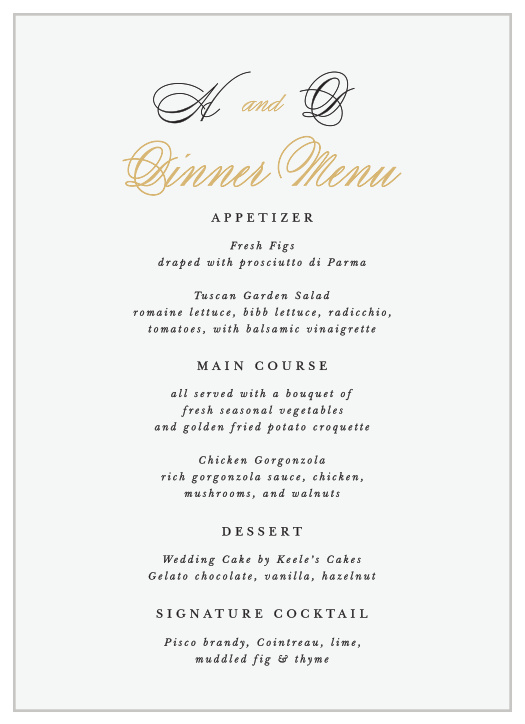 Timeless Classic Wedding Menus