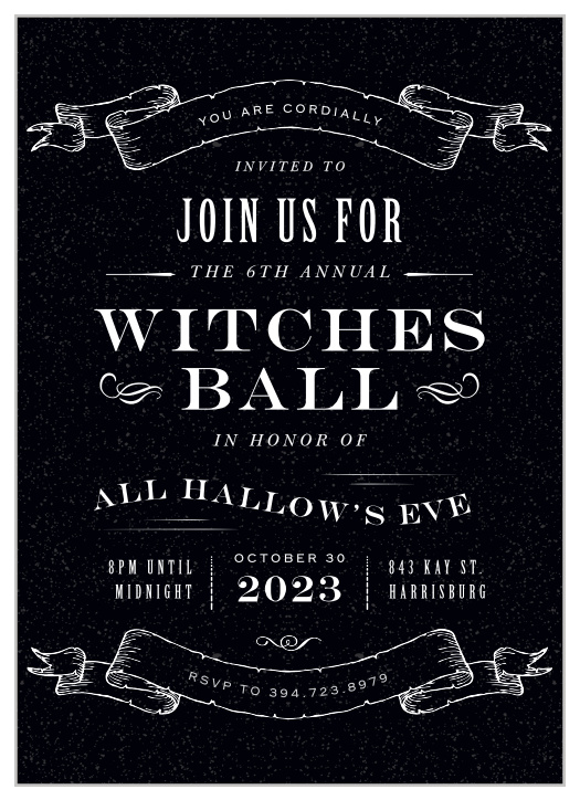 Keep your upcoming Halloween party spooky, but not too spooky, with our Witches Ball Halloween Party Invitations. 